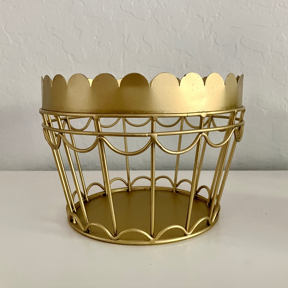Harry & David decorative gold tone metal wire basket storage planter decor